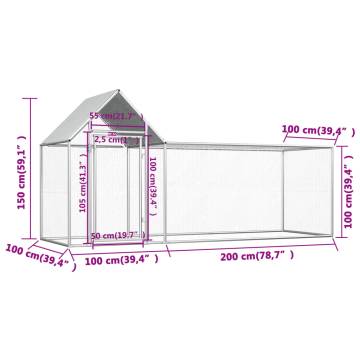 Spacious Chicken Coop 3x1x1.5 m - Galvanised Steel Garden House