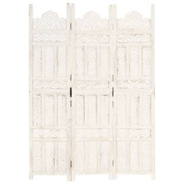 Hand Carved 3-Panel Room Divider - Solid Mango Wood