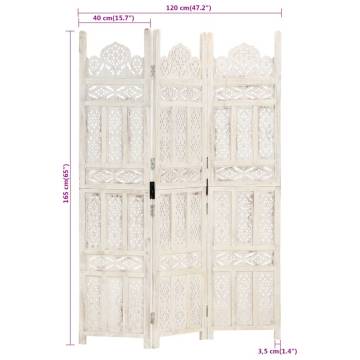 Hand Carved 3-Panel Room Divider - Solid Mango Wood