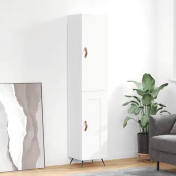 Elegant Highboard in High Gloss White - 34.5x34x180 cm