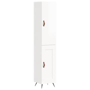 Elegant Highboard in High Gloss White - 34.5x34x180 cm