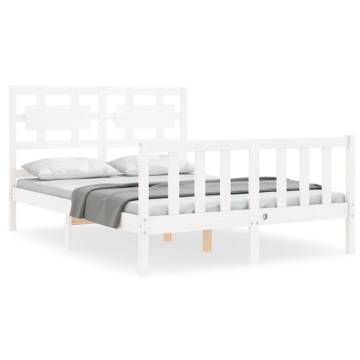 Stylish White Bed Frame with Headboard - 140x190 cm Solid Wood