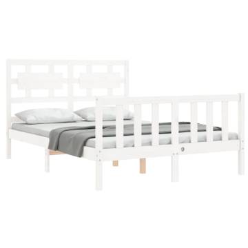 Stylish White Bed Frame with Headboard - 140x190 cm Solid Wood