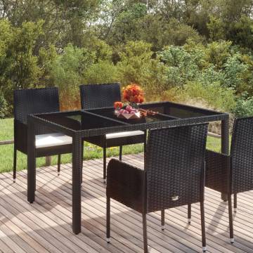 Stylish Black Garden Table with Glass Top - 150x90 cm