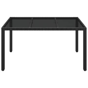 Stylish Black Garden Table with Glass Top - 150x90 cm