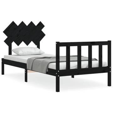 Black Wooden Bed Frame with Headboard - 90x200 cm