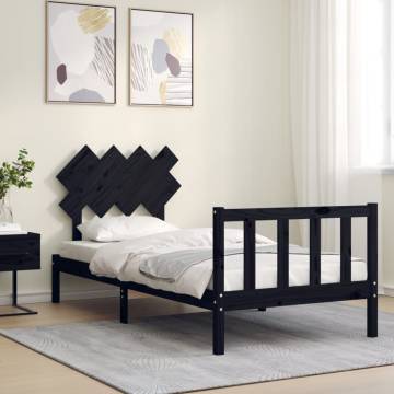 Black Wooden Bed Frame with Headboard - 90x200 cm