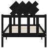 Black Wooden Bed Frame with Headboard - 90x200 cm