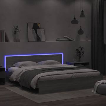 Stylish Grey Sonoma Bed Frame with LED - 200x200 cm