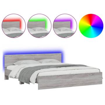 Stylish Grey Sonoma Bed Frame with LED - 200x200 cm