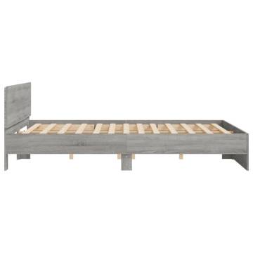 Stylish Grey Sonoma Bed Frame with LED - 200x200 cm