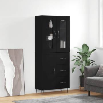 Highboard Black 69.5x34x180 cm - Elegant Engineered Wood Storage