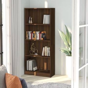 4-Tier Brown Oak Book Cabinet - Stylish Storage Solution