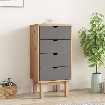 OTTA Brown & Grey Drawer Cabinet - Solid Pine Wood 45x39x90cm