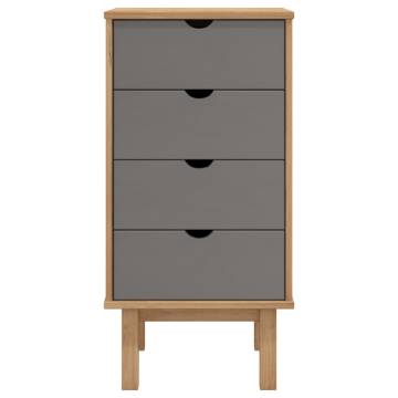 OTTA Brown & Grey Drawer Cabinet - Solid Pine Wood 45x39x90cm