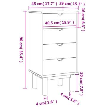 OTTA Brown & Grey Drawer Cabinet - Solid Pine Wood 45x39x90cm