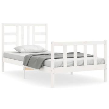 White Solid Wood Bed Frame with Headboard - 90x200 cm