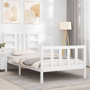 White Solid Wood Bed Frame with Headboard - 90x200 cm