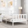 White Solid Wood Bed Frame with Headboard - 90x200 cm