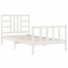 White Solid Wood Bed Frame with Headboard - 90x200 cm