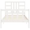 White Solid Wood Bed Frame with Headboard - 90x200 cm