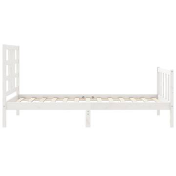 White Solid Wood Bed Frame with Headboard - 90x200 cm