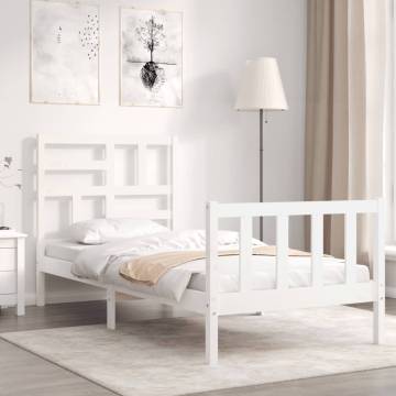 Solid Wood Bed Frame with Headboard - White 90x200 cm