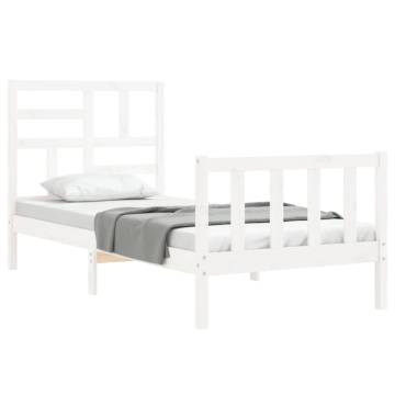 Solid Wood Bed Frame with Headboard - White 90x200 cm