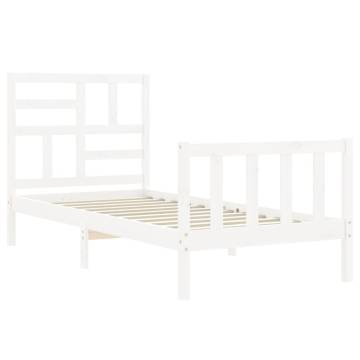 Solid Wood Bed Frame with Headboard - White 90x200 cm