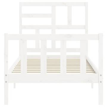 Solid Wood Bed Frame with Headboard - White 90x200 cm