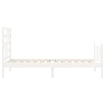 Solid Wood Bed Frame with Headboard - White 90x200 cm