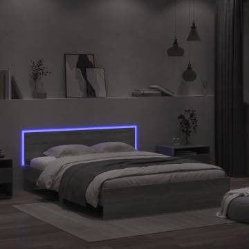 Stylish Bed Frame with Headboard & LED in Grey Sonoma 160x200 cm