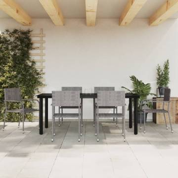 7 Piece Garden Dining Set - Grey & Black Poly Rattan