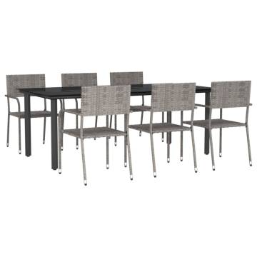 7 Piece Garden Dining Set - Grey & Black Poly Rattan