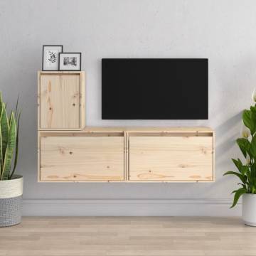 Stylish Solid Wood Pine TV Cabinets - 3 Piece Set