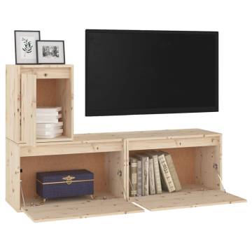 Stylish Solid Wood Pine TV Cabinets - 3 Piece Set