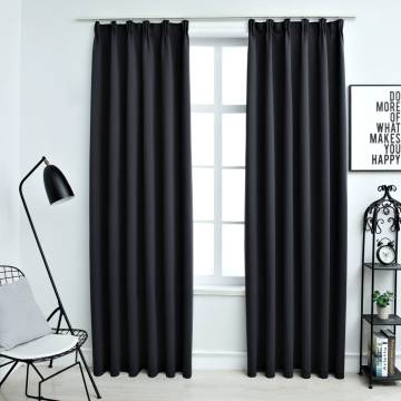 Blackout Curtains with Hooks 140x175 cm - 2 pcs Black