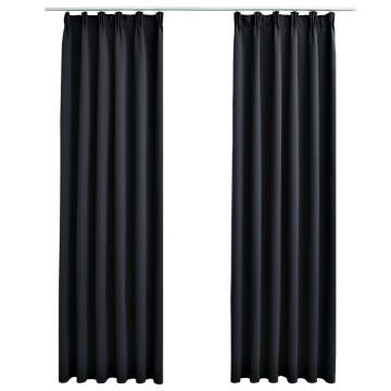 Blackout Curtains with Hooks 140x175 cm - 2 pcs Black