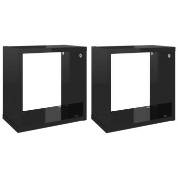 Stylish Wall Cube Shelves - High Gloss Black (2 pcs)