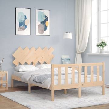 Solid Wood Small Double Bed Frame with Headboard | Hipomarket