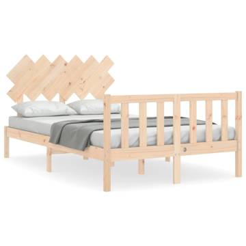 Solid Wood Small Double Bed Frame with Headboard | Hipomarket