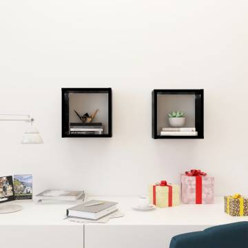 Stylish Wall Cube Shelves - High Gloss Black (2 pcs)