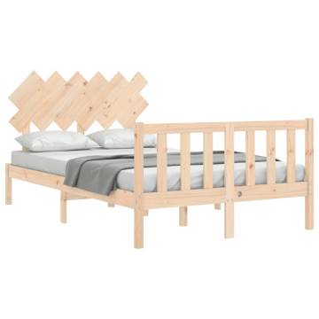 Solid Wood Small Double Bed Frame with Headboard | Hipomarket