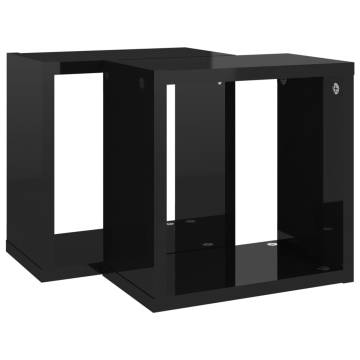 Stylish Wall Cube Shelves - High Gloss Black (2 pcs)