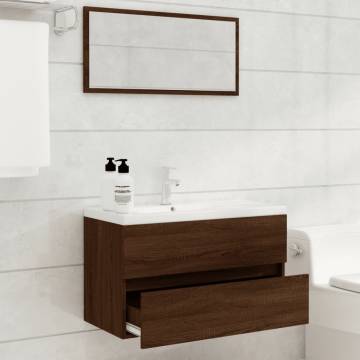 Trendy 2 Piece Bathroom Furniture Set in Brown Oak