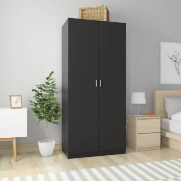 Stylish Black Wardrobe: 90x52x200 cm Engineered Wood