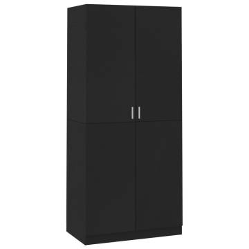 Stylish Black Wardrobe: 90x52x200 cm Engineered Wood