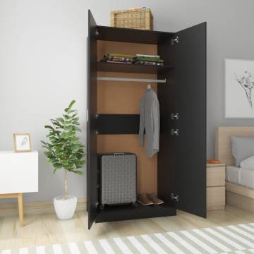 Stylish Black Wardrobe: 90x52x200 cm Engineered Wood