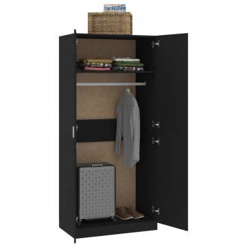 Stylish Black Wardrobe: 90x52x200 cm Engineered Wood