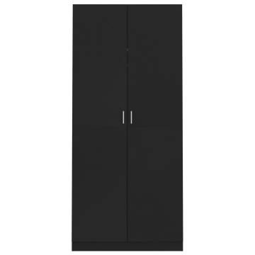 Stylish Black Wardrobe: 90x52x200 cm Engineered Wood